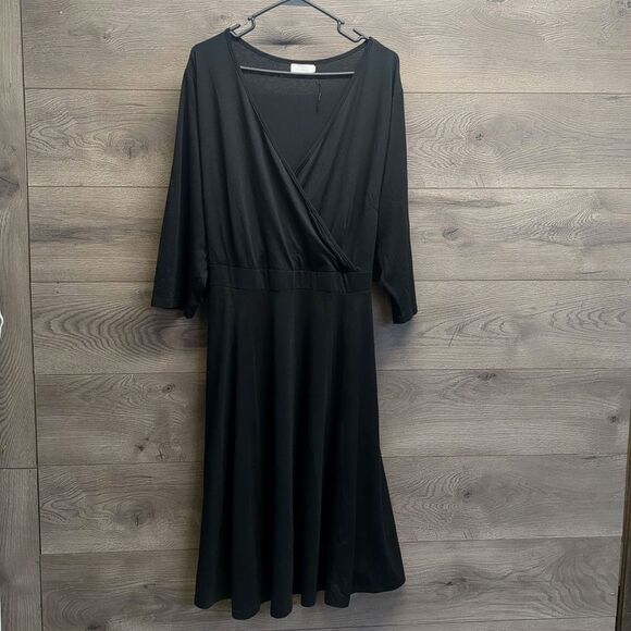 Pinup Fashion Black V Neck Tie Wrapped Dress Women's Plus Size 24W - Picture 1 of 7